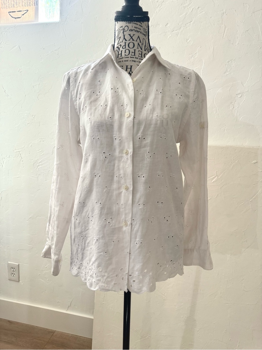 Lauren Ralph Lauren Linen Eyelet Button Front Shirt Petite Small